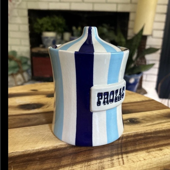 Rare Jonathan Adler PROZAC Vice Canister Striped Blue Jar Pot Porter - Picture 3 of 12